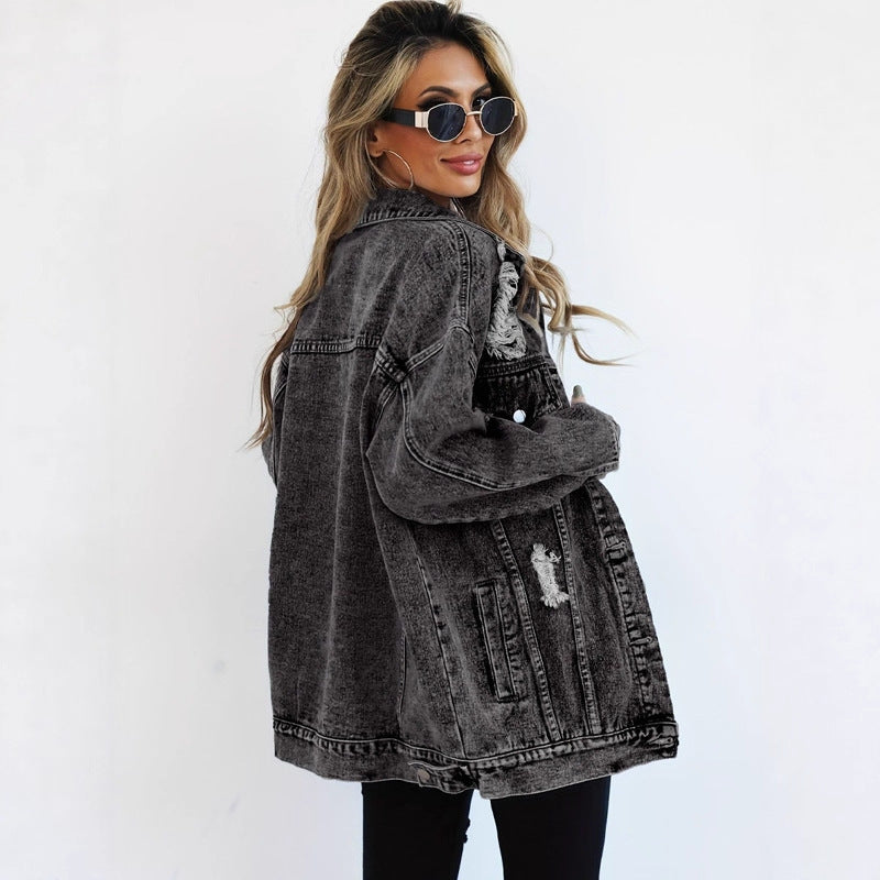 Super Nice Coat Women's Design Sense Niche Tooling Ripped Jacket