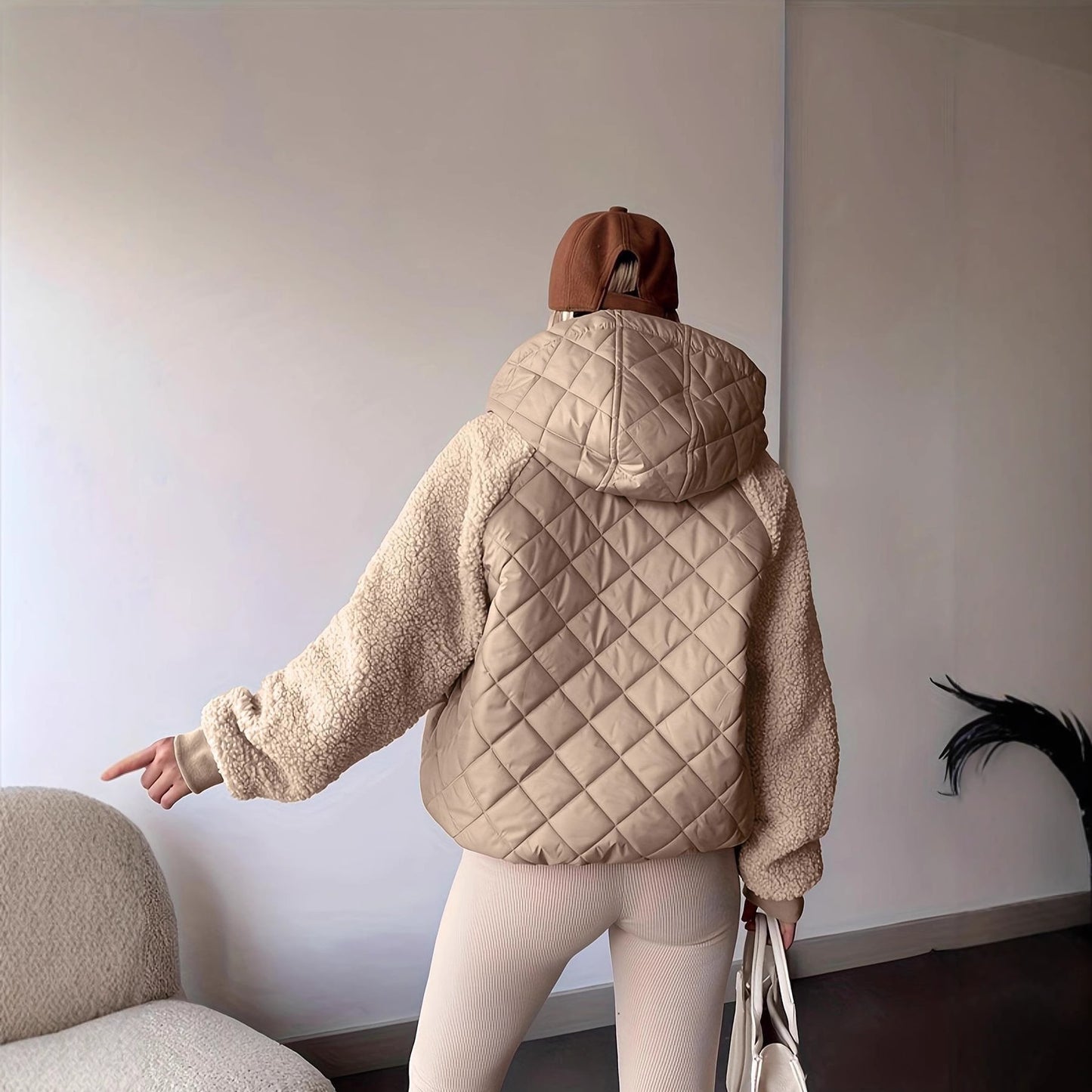 Women's Cardigan Zip Long Sleeve Coat Stitching Casual Cotton Coat Jacket