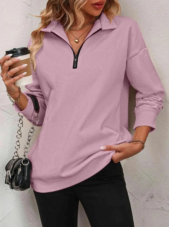Women's Fashion Half Long-sleeve Zipper Sweatshirt Fashion Pullover