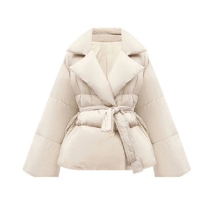 Waist-controlled Lace-up Lapel Long Sleeve Cotton Jacket