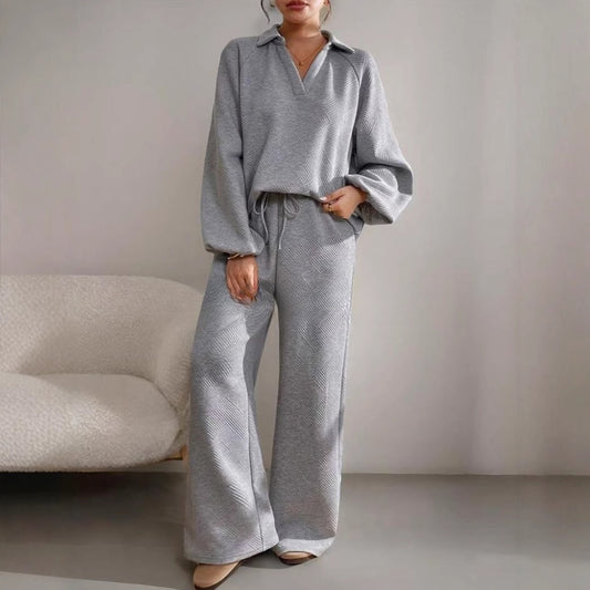 Loose And Simple Solid Color Casual Texture Drawstring Sports Suit