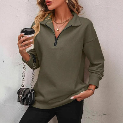 Women's Fashion Half Long-sleeve Zipper Sweatshirt Fashion Pullover