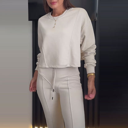 Mode Décontractée Nouveau Style Femme Haut à Capuche Uni Ensemble Deux Pièces