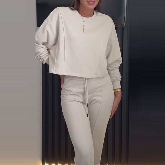 Mode Décontractée Nouveau Style Femme Haut à Capuche Uni Ensemble Deux Pièces