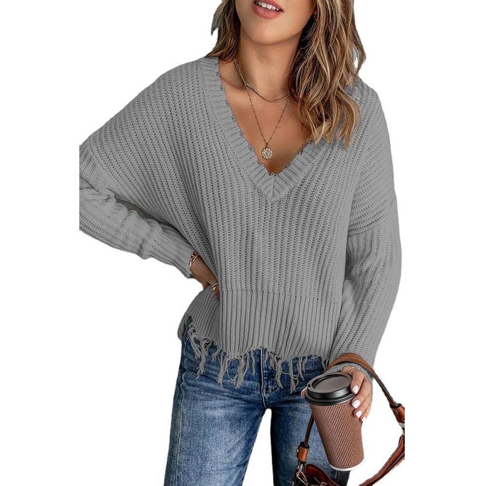 Fashion Women's New Cotton Tassel Ripped Sweater Knitted