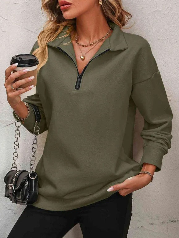 Women's Fashion Half Long-sleeve Zipper Sweatshirt Fashion Pullover