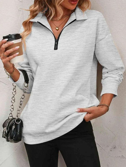 Women's Fashion Half Long-sleeve Zipper Sweatshirt Fashion Pullover