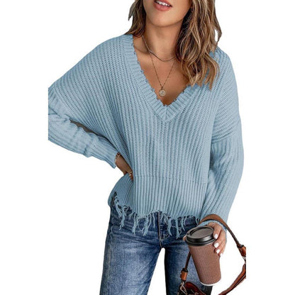 Fashion Women's New Cotton Tassel Ripped Sweater Knitted