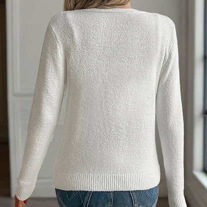 Women's V-Neck Button Front Long Sleeve Knit Cardigan For Spring & Fall Elegant For Casual Wear