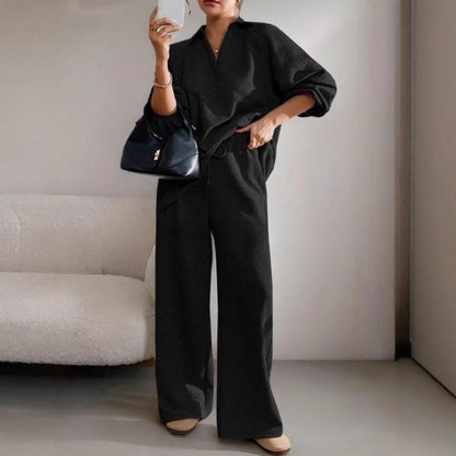 Loose And Simple Solid Color Casual Texture Drawstring Sports Suit