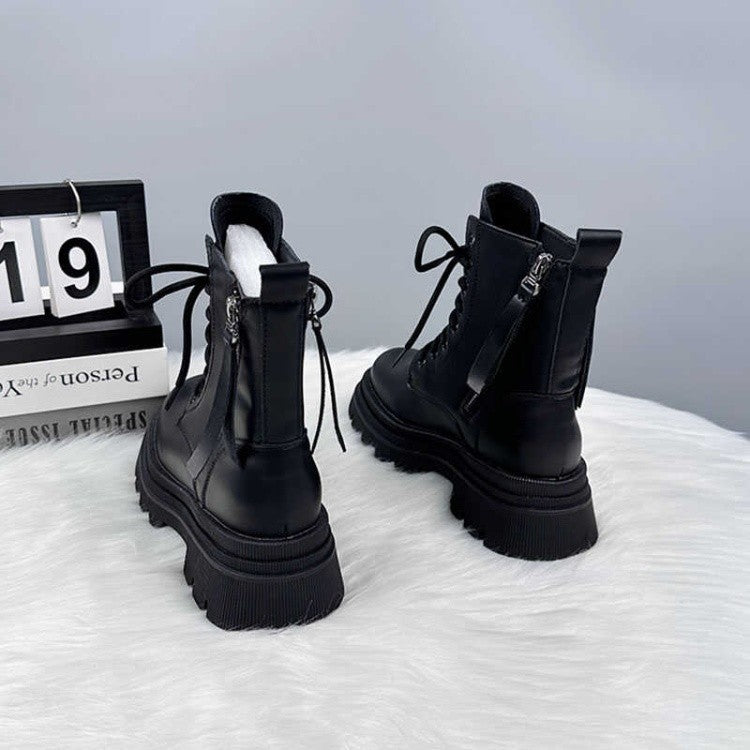 Women's Thick-soled British-style All-matching And Handsome Fashionable Leather Boots