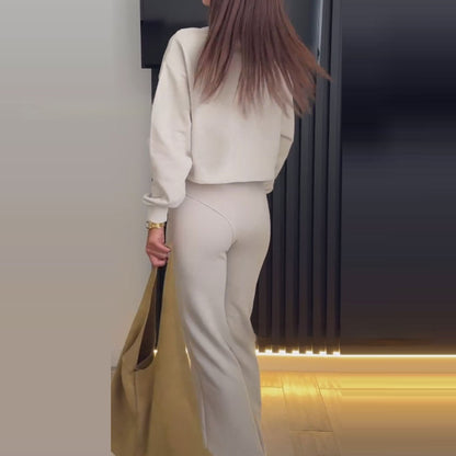 Mode Décontractée Nouveau Style Femme Haut à Capuche Uni Ensemble Deux Pièces