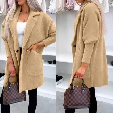 Lapel Button Pocket Women's Plush Coat