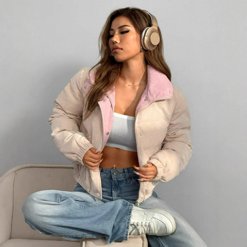 Women's Corduroy Line Cotton Collar Coat Cold-proof