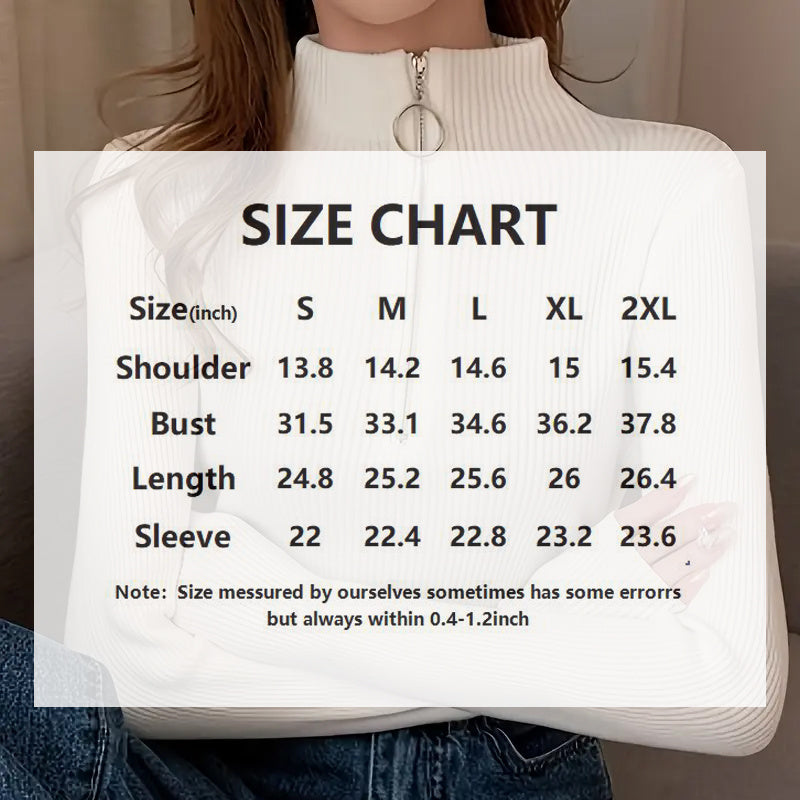 Women's Slim Fit Half-Zip Turtleneck Sweater, Long Sleeve Knit Top For Office And Casual Winter Wear