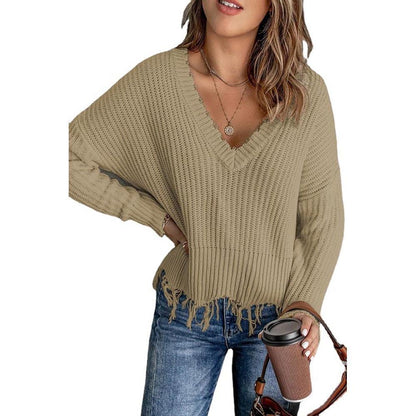 Fashion Women's New Cotton Tassel Ripped Sweater Knitted