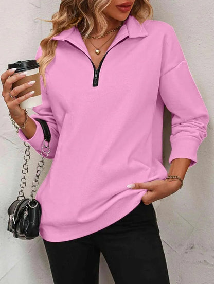 Women's Fashion Half Long-sleeve Zipper Sweatshirt Fashion Pullover
