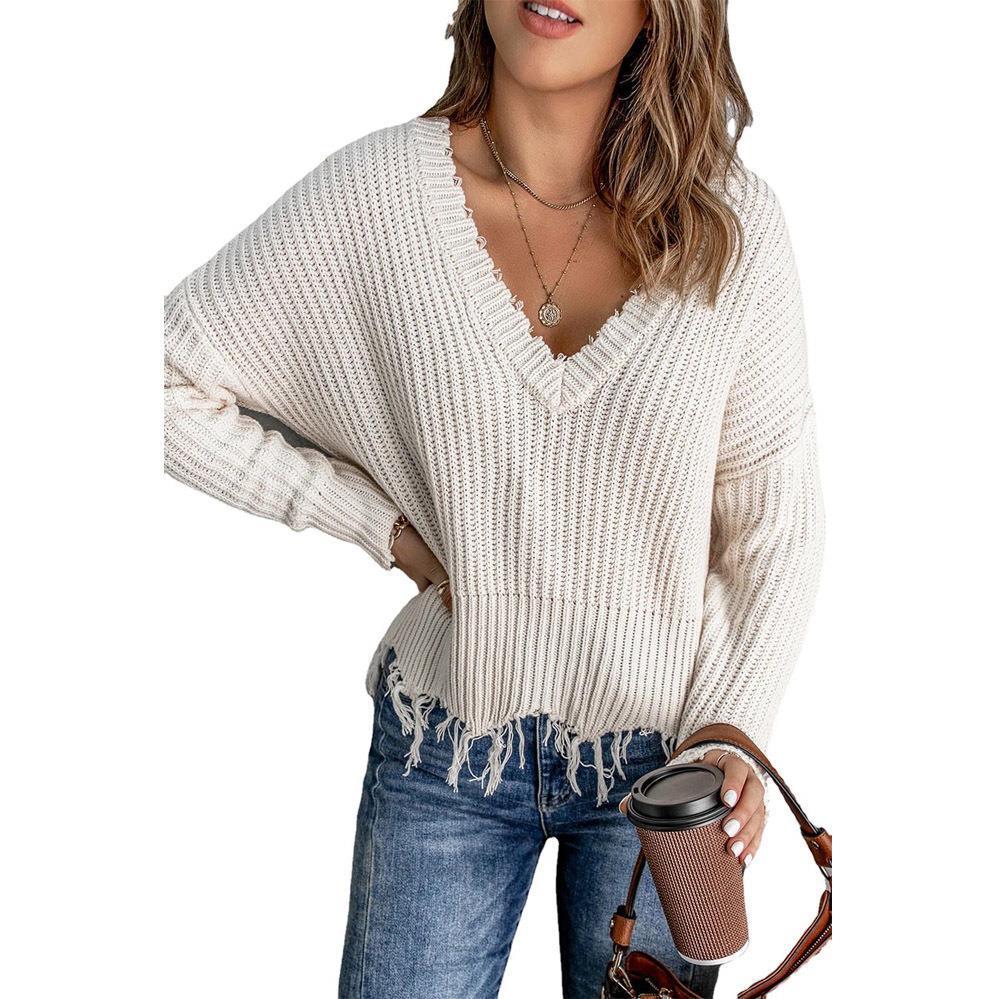 Fashion Women's New Cotton Tassel Ripped Sweater Knitted