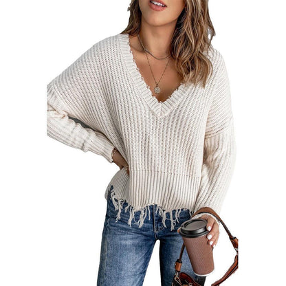 Fashion Women's New Cotton Tassel Ripped Sweater Knitted