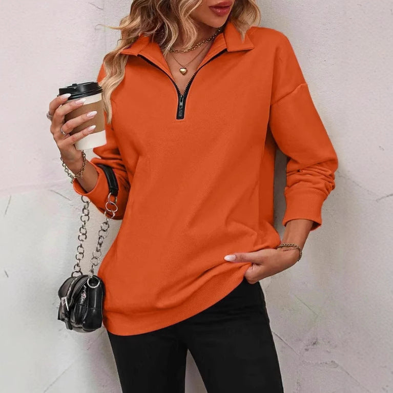 Women's Fashion Half Long-sleeve Zipper Sweatshirt Fashion Pullover
