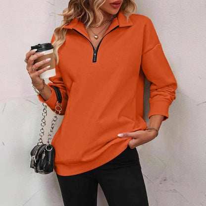 Women's Fashion Half Long-sleeve Zipper Sweatshirt Fashion Pullover