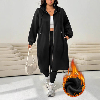 Extended Hooded Zipper Pocket Long Sleeve Loose Casual Women's Top