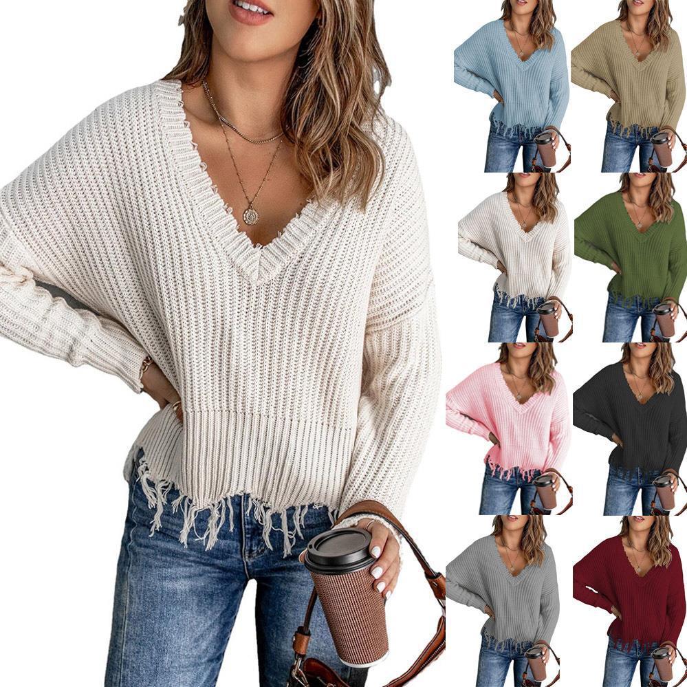 Fashion Women's New Cotton Tassel Ripped Sweater Knitted