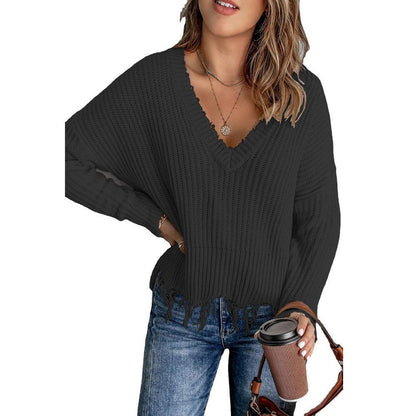 Fashion Women's New Cotton Tassel Ripped Sweater Knitted