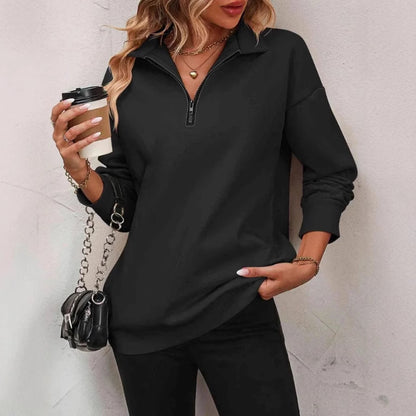 Women's Fashion Half Long-sleeve Zipper Sweatshirt Fashion Pullover