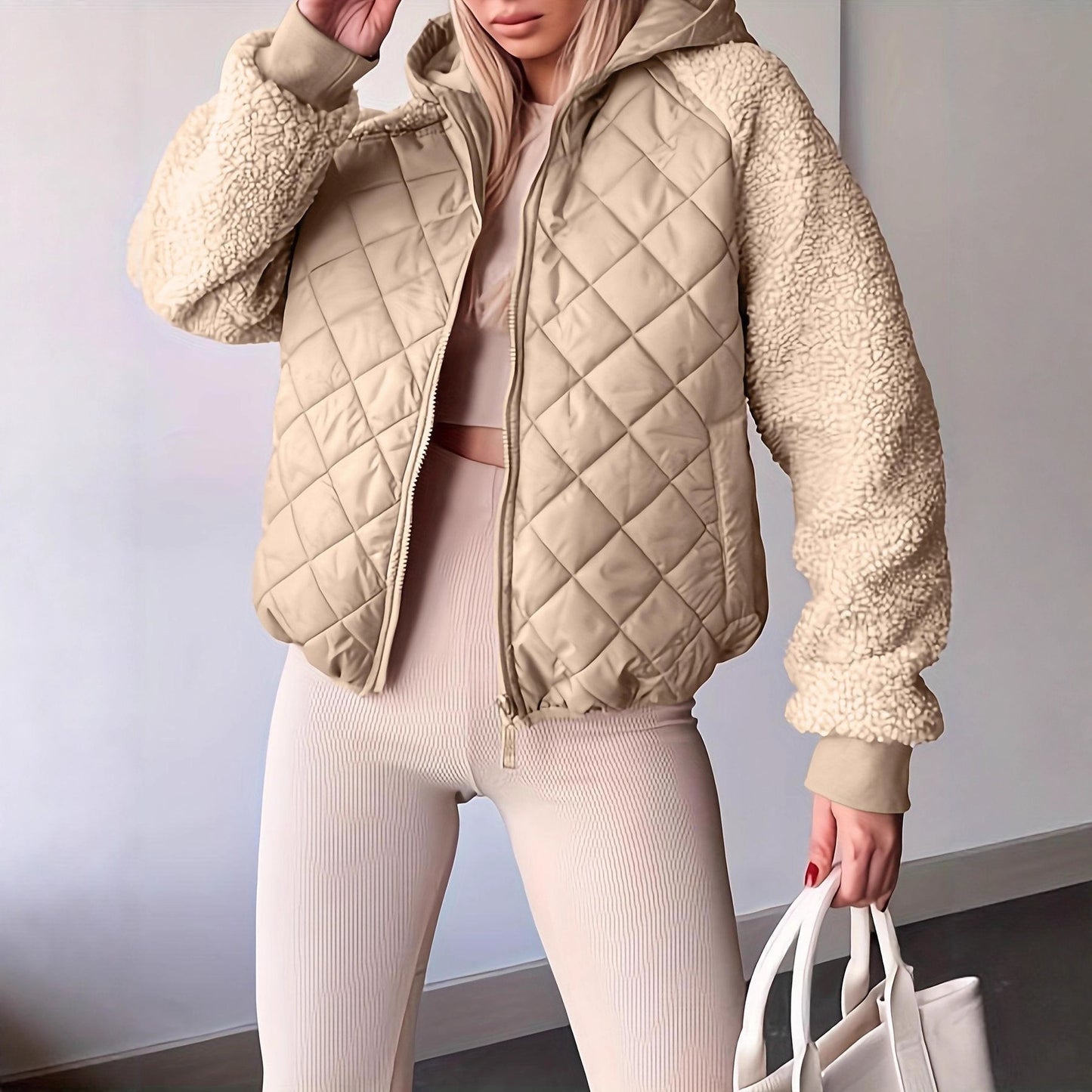 Women's Cardigan Zip Long Sleeve Coat Stitching Casual Cotton Coat Jacket